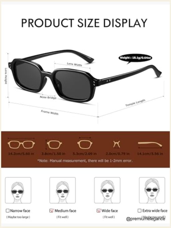 Retro 90s Rectangular Polarized Sunglasses UV400 Small Square Sun main image 4